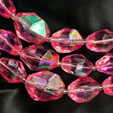 VINTAGE 3 STRAND PLASTIC CRYSTAL PINK AURORA NECKLACE