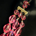 VINTAGE 3 STRAND PLASTIC CRYSTAL PINK AURORA NECKLACE