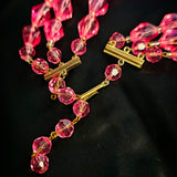 VINTAGE 3 STRAND PLASTIC CRYSTAL PINK AURORA NECKLACE