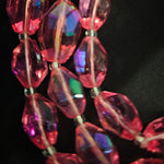 VINTAGE 3 STRAND PLASTIC CRYSTAL PINK AURORA NECKLACE