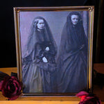 VINTAGE BRASS FRAME WITH MOURNING LADIES PRINT