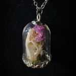 RAT SKULL UNDER GLASS CLOCHE NECKLACE PURPLE FLOWER