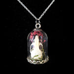 RAT SKULL UNDER GLASS CLOCHE NECKLACE RED DRIED FLOWERS