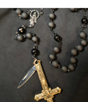 MATTE BLACK AND METALLIC BLACK BEAD INVERTED CROSS ROSARY(CAN BE FLIPPED)