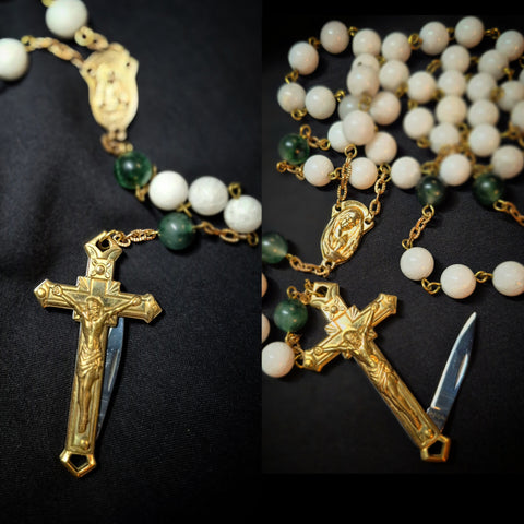 WHITE & GREEN JADE ROSARY