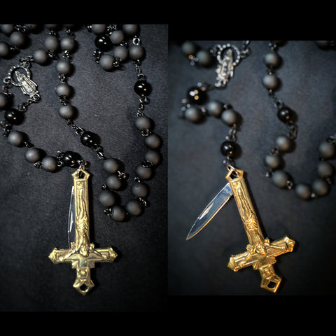 MATTE BLACK AND METALLIC BLACK BEAD INVERTED CROSS ROSARY(CAN BE FLIPPED)