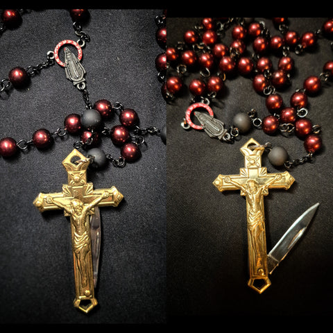 METALLIC RED & MATTE BLACK BEAD ROSARY