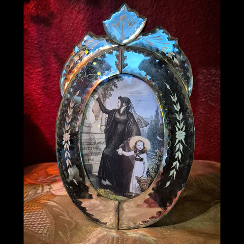 VINTAGE ETCHED MIRROR PHOTO FRAME WITH PRINT