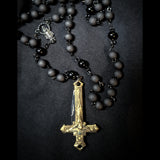 MATTE BLACK AND METALLIC BLACK BEAD INVERTED CROSS ROSARY(CAN BE FLIPPED)