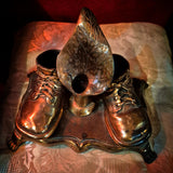 VINTAGE BRONZE BABY SHOES AND WITH CANDLE HOLDER