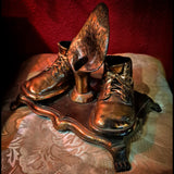 VINTAGE BRONZE BABY SHOES AND WITH CANDLE HOLDER