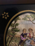 1830's Rare antique silk embroidery under reverse painted glass No.1